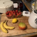 Strawberries, bananas and mango